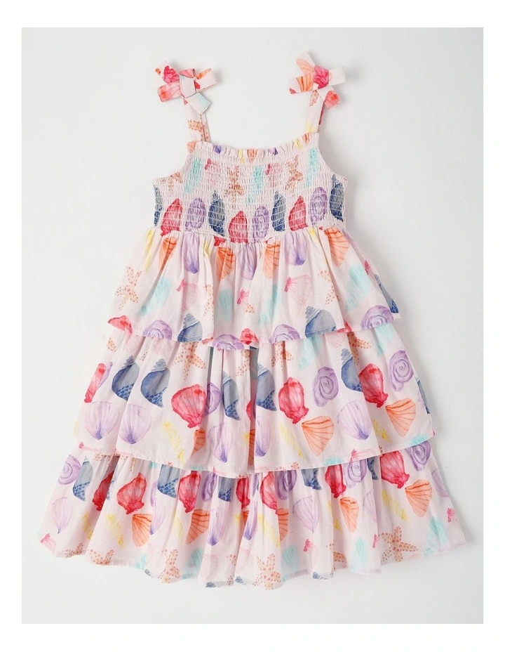 3-Tiered Dress With Bow Straps in Shells/Multi image 1