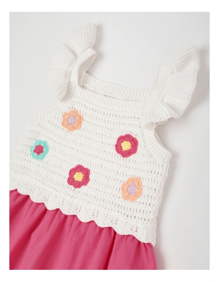 Crochet Applique Dress in Hot Pink/White image 2