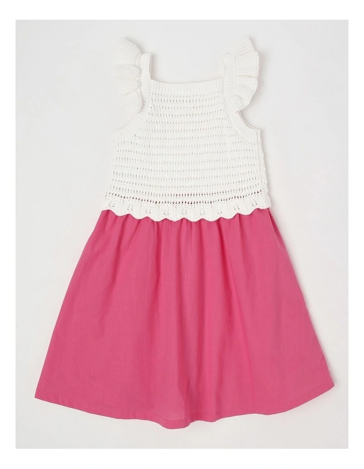 Crochet Applique Dress in Hot Pink/White image 3