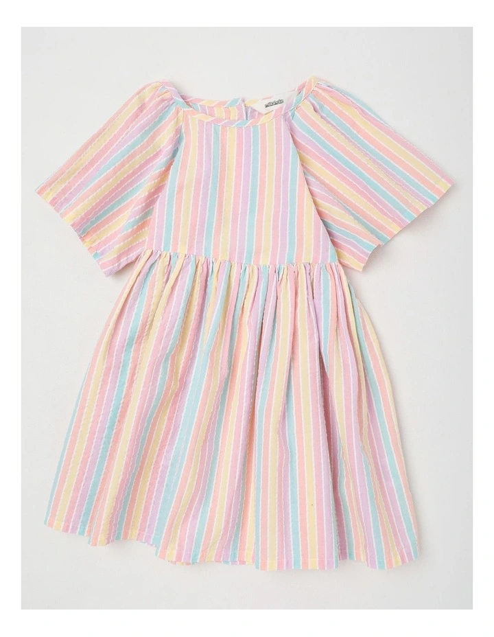 Short Sleeve Raglan Dress With Cut Out Back in Rainbow Stripe image 1