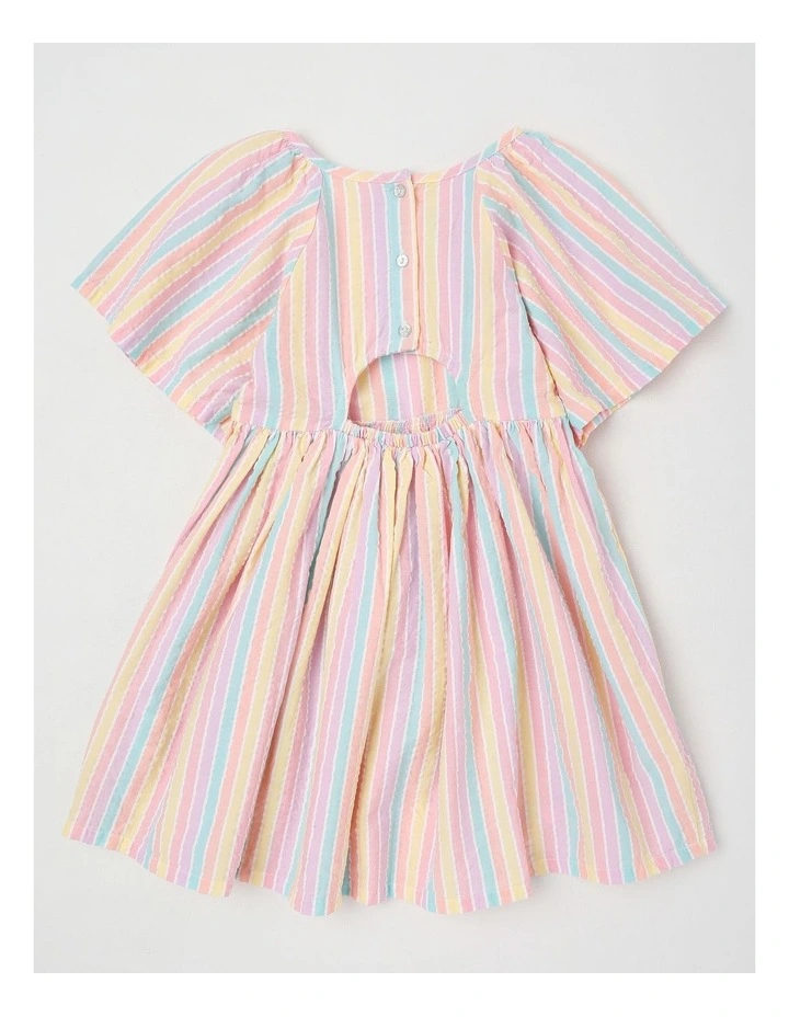 Short Sleeve Raglan Dress With Cut Out Back in Rainbow Stripe image 3