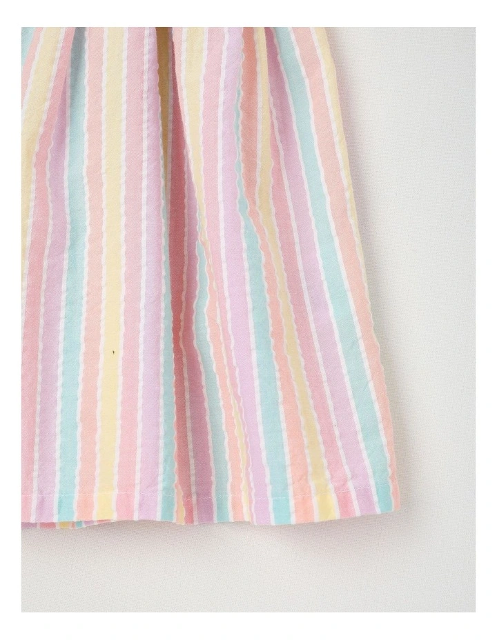Short Sleeve Raglan Dress With Cut Out Back in Rainbow Stripe image 4