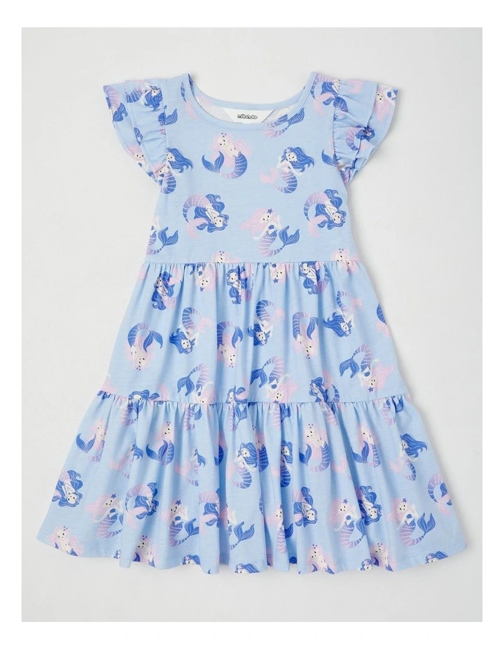 Frill Sleeve Jersey Dress in Mermaids/Light Blue image 1