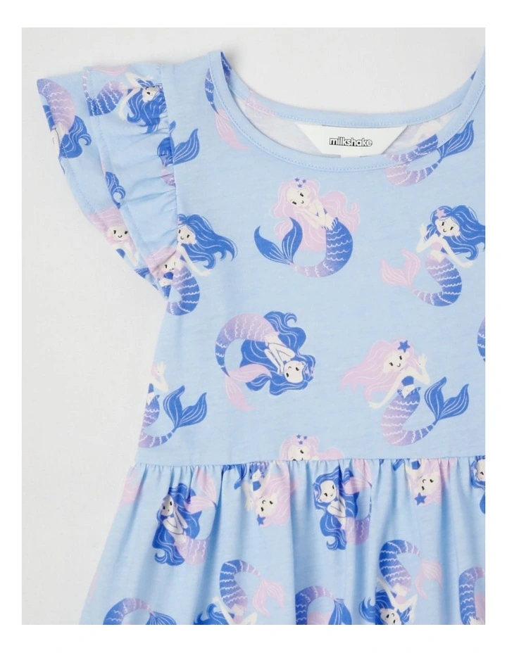 Frill Sleeve Jersey Dress in Mermaids/Light Blue image 2