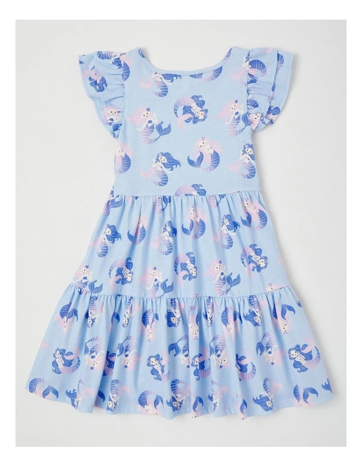 Frill Sleeve Jersey Dress in Mermaids/Light Blue image 3