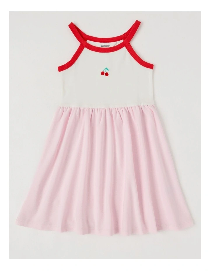 Halter Neck Knit Kinder Dress in Cherries/Light Pink & White image 1