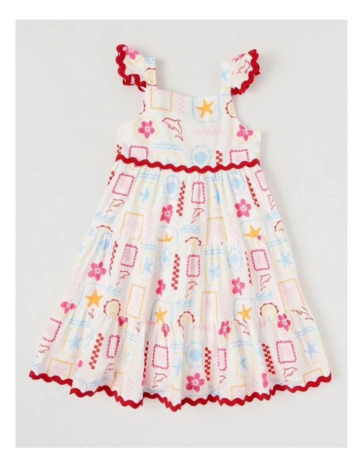 Frill Strap Tiered Dress With Ric Rac in Tropical Vacation/Multi image 1