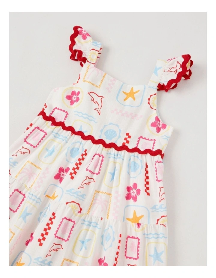 Frill Strap Tiered Dress With Ric Rac in Tropical Vacation/Multi image 2