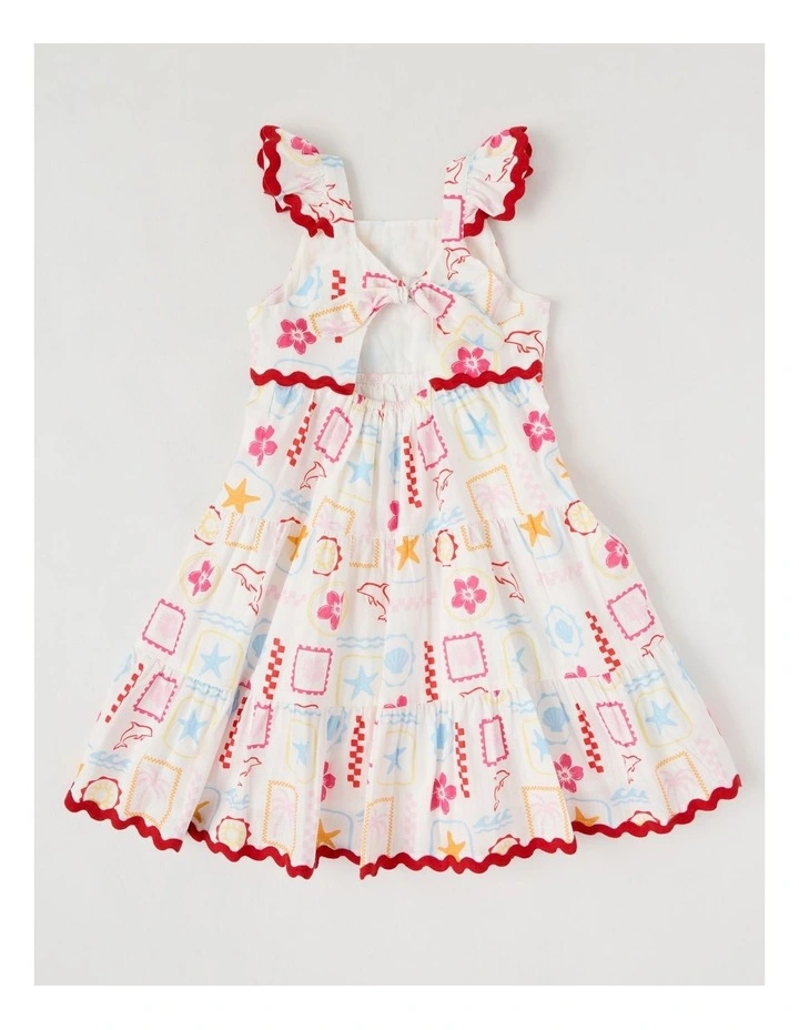 Frill Strap Tiered Dress With Ric Rac in Tropical Vacation/Multi image 3