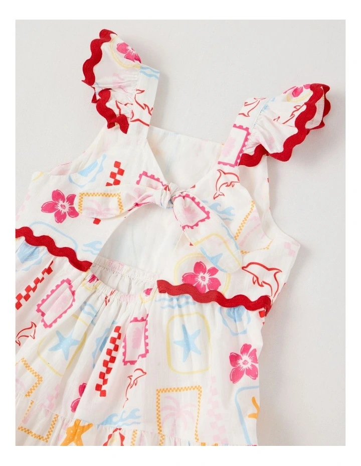 Frill Strap Tiered Dress With Ric Rac in Tropical Vacation/Multi image 4