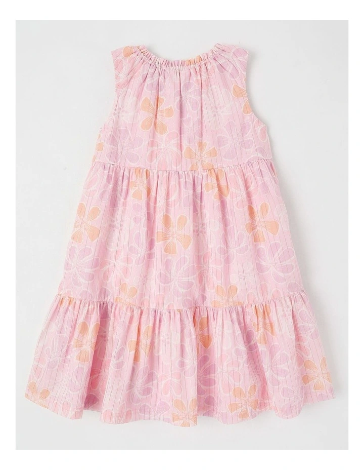 Sleeveless Lurex Tiered Dress With Ric Rac Trim in Hibiscus in Pink image 3