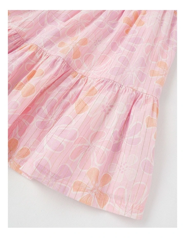 Sleeveless Lurex Tiered Dress With Ric Rac Trim in Hibiscus in Pink image 4