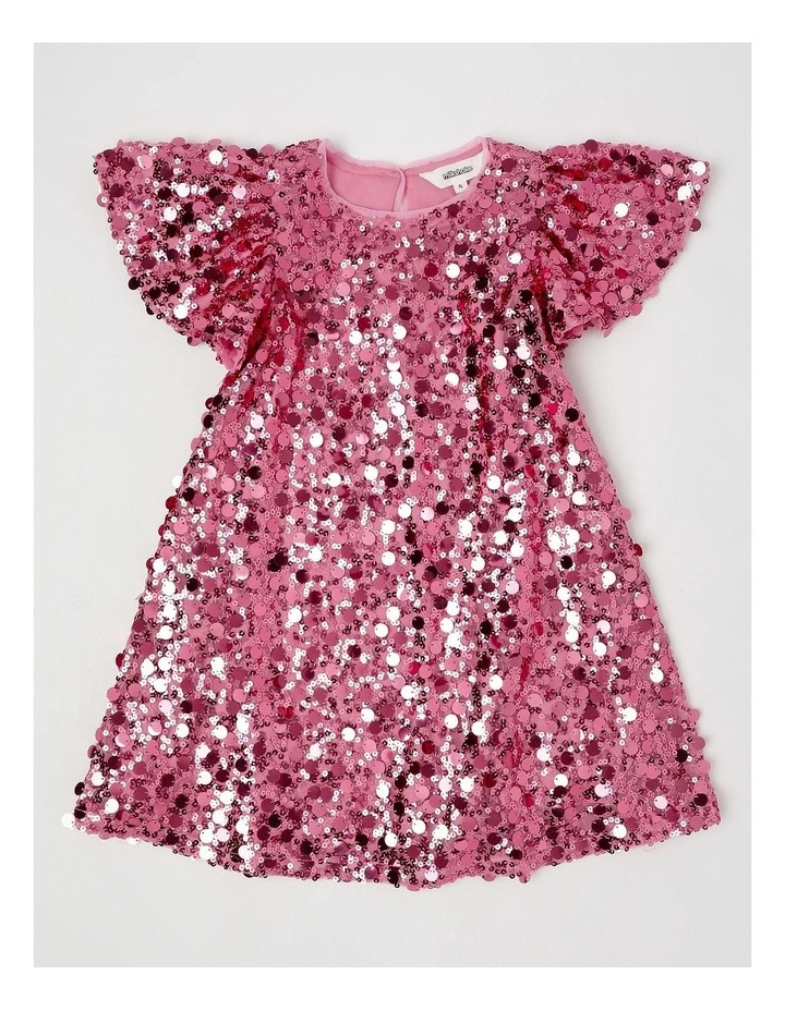 Fluted Sleeve Ombre Sequin Swing Dress in Pink image 1
