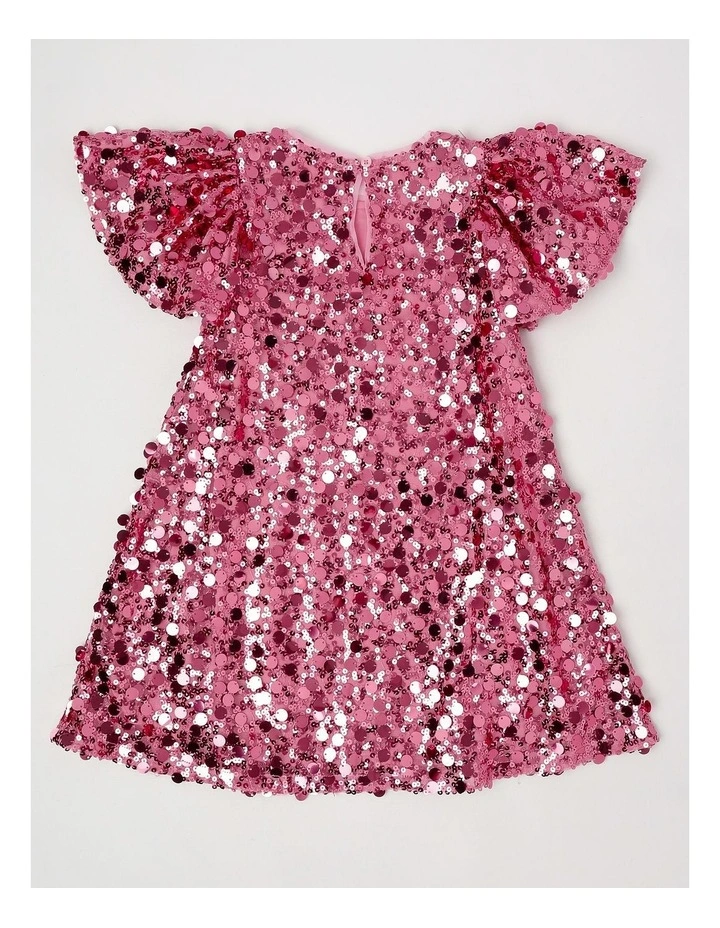 Fluted Sleeve Ombre Sequin Swing Dress in Pink image 3