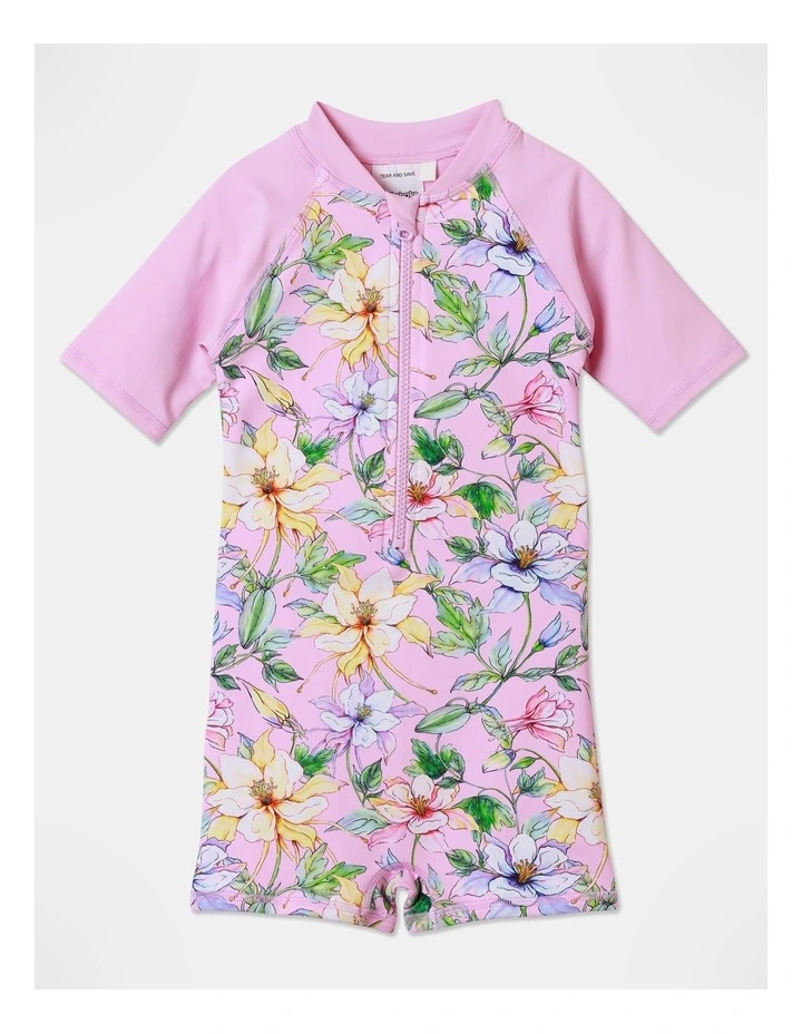 Floral One Piece Zip Front Rashsuit in Pink image 1
