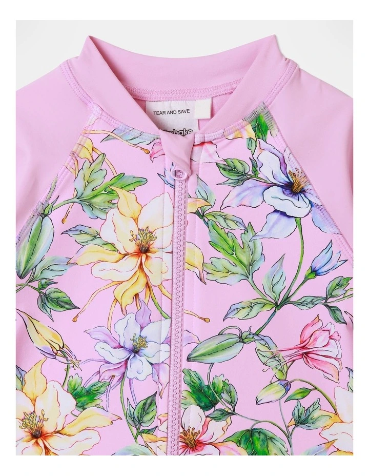 Floral One Piece Zip Front Rashsuit in Pink image 2
