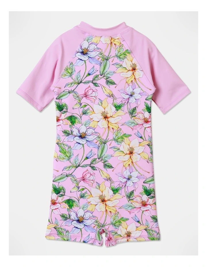 Floral One Piece Zip Front Rashsuit in Pink image 3