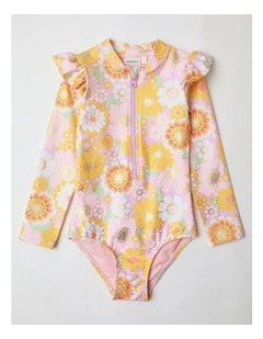 Long Sleeve One Piece Rashie with Ruffles in Floral