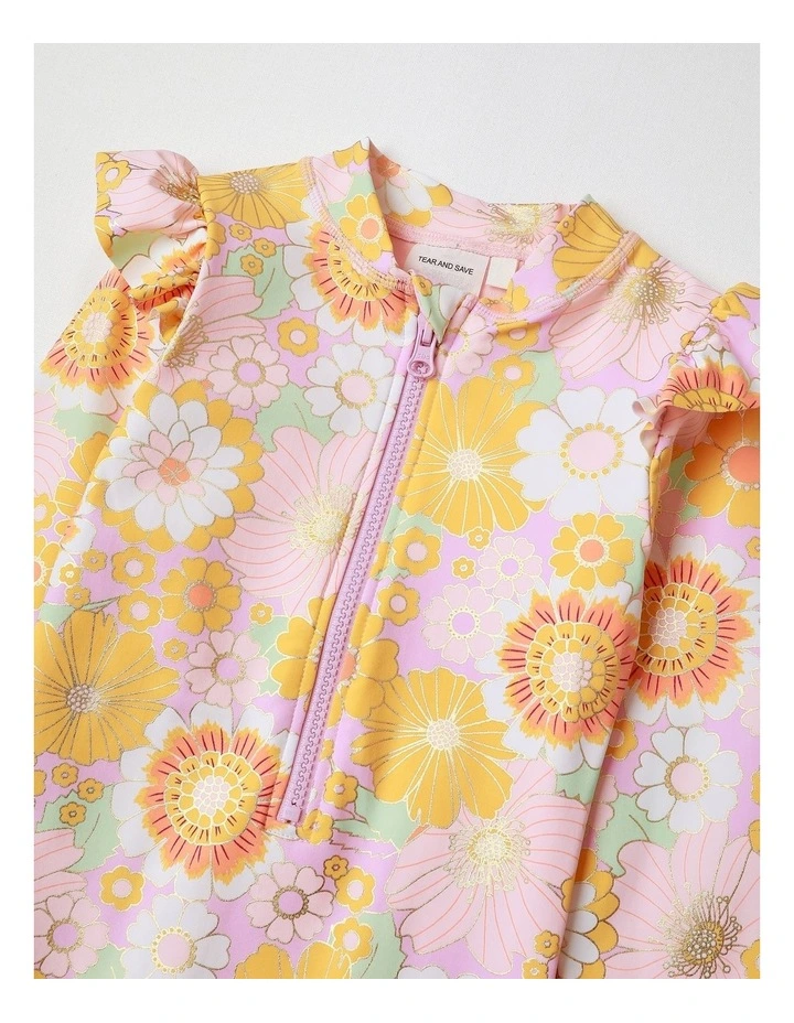 Long Sleeve One Piece Rashie with Ruffles in Floral image 2