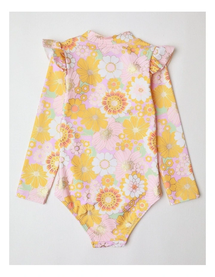 Long Sleeve One Piece Rashie with Ruffles in Floral image 3