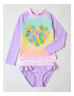 Long Sleeve Rashvest and Bikini Set in Rainbow