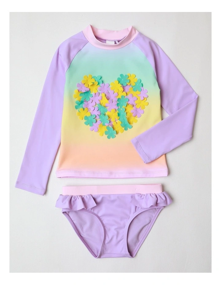 Long Sleeve Rashvest and Bikini Set in Rainbow image 1