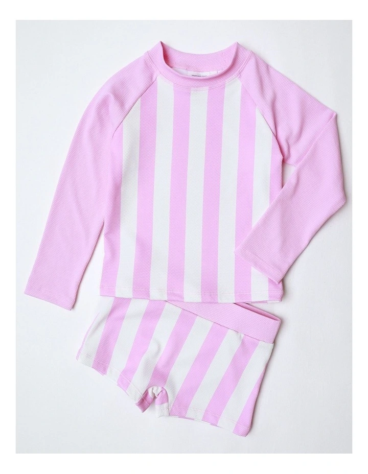 Long Sleeve Rashvest and Short Set in PInk image 1