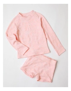 Long Sleeve Rashvest and Short Set in Pink Jacquard Floral