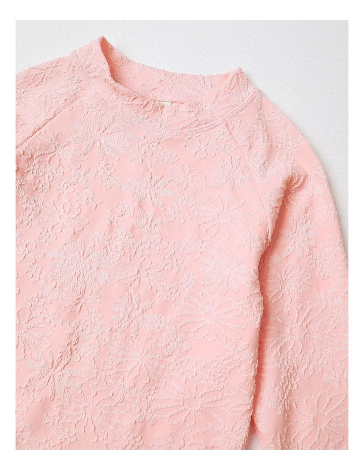 Long Sleeve Rashvest and Short Set in Pink Jacquard Floral image 2