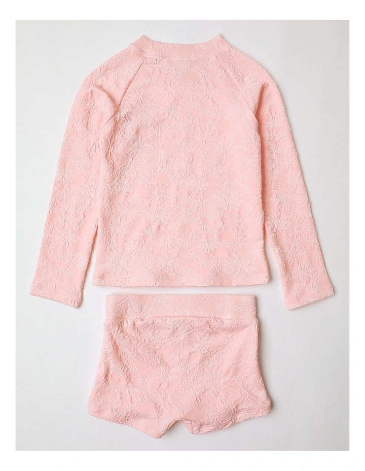 Long Sleeve Rashvest and Short Set in Pink Jacquard Floral image 3