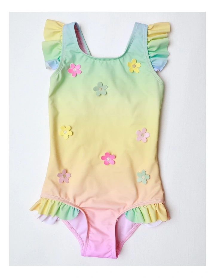 One Piece Bather with Daisy Applique in Rainbow Ombre image 1