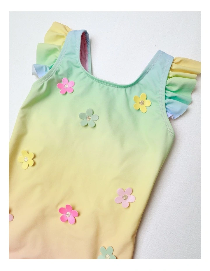 One Piece Bather with Daisy Applique in Rainbow Ombre image 2