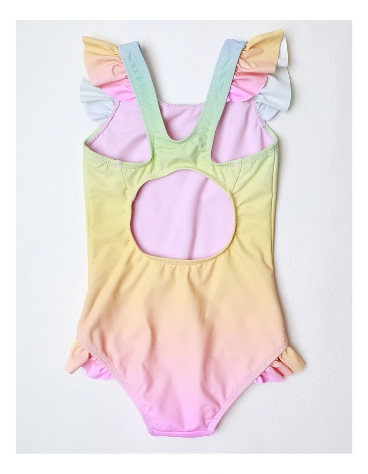One Piece Bather with Daisy Applique in Rainbow Ombre image 3