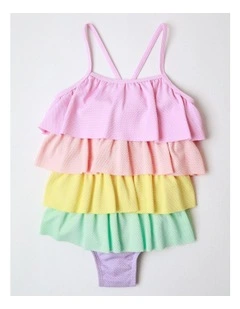Tiered Ruffle On Piece Bather in Rainbow