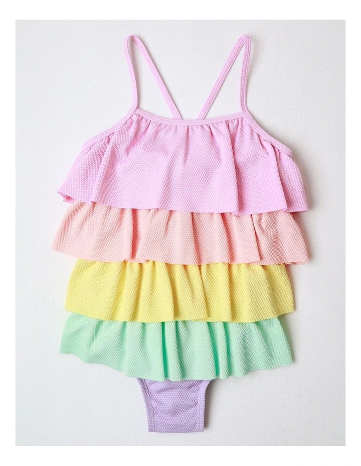 Tiered Ruffle On Piece Bather in Rainbow image 1