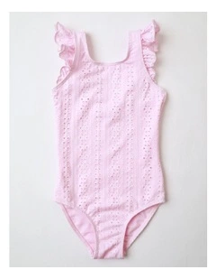 Flutter Sleeve Broiderie One Piece Bather in Pink