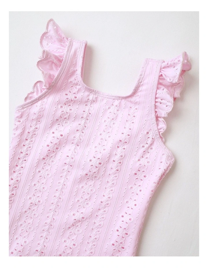 Flutter Sleeve Broiderie One Piece Bather in Pink image 2