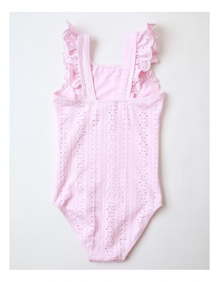Flutter Sleeve Broiderie One Piece Bather in Pink image 3