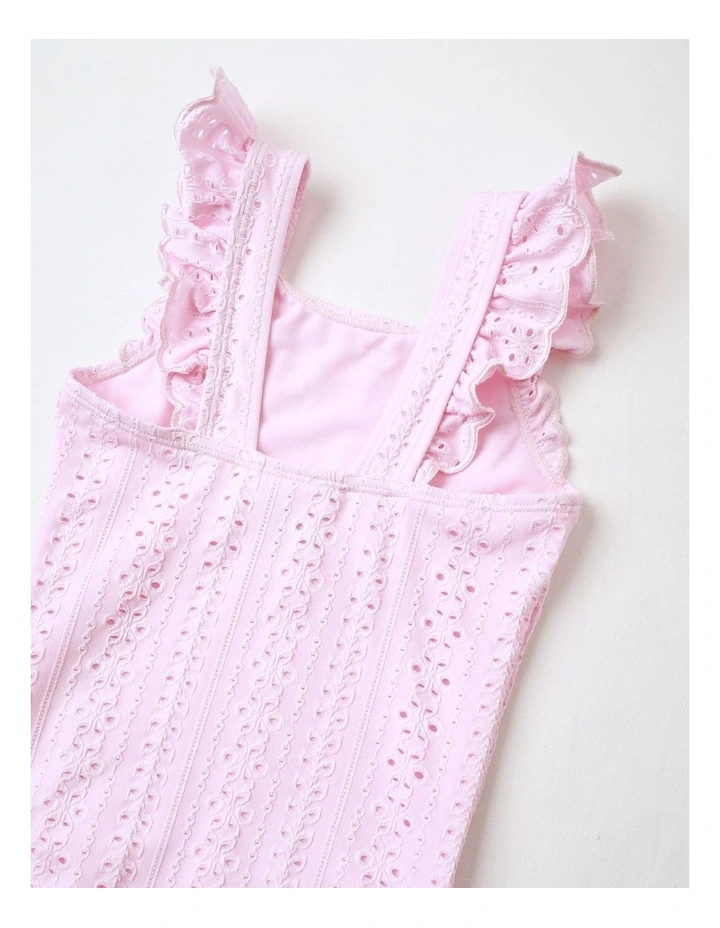 Flutter Sleeve Broiderie One Piece Bather in Pink image 4