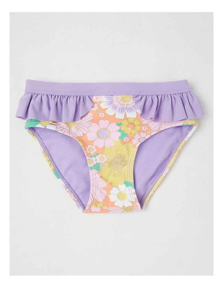 Long Sleeve Rashvest & Ruffle Bikini Bottom Set in Multi Floral Print/Lilac image 4