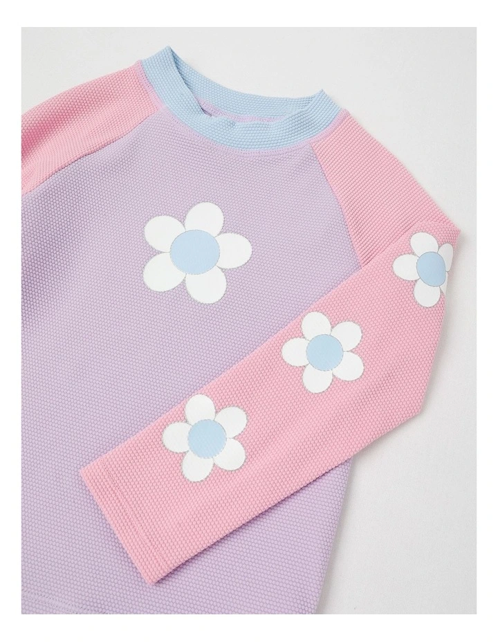 Long Sleeve Rash Vest And Shortie Set in Daisy/Lilac & Pink Splice image 4