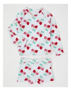Long Sleeve Rash Vest And Shortie Set in Berry Vines in Light Blue