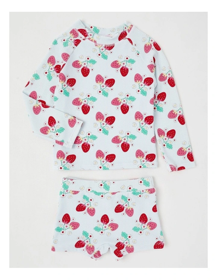Long Sleeve Rash Vest And Shortie Set in Berry Vines in Light Blue image 1