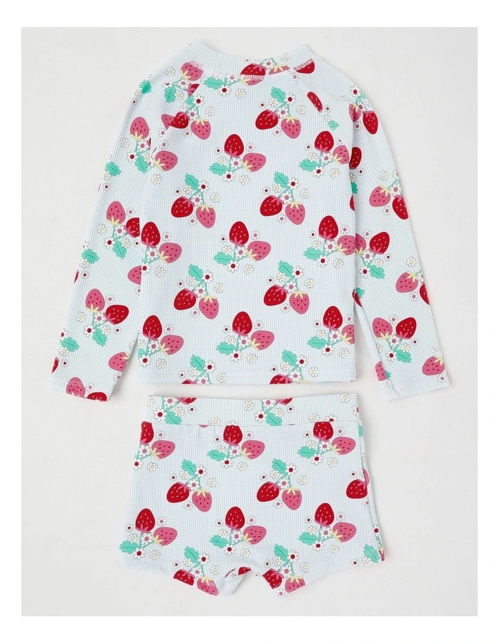 Long Sleeve Rash Vest And Shortie Set in Berry Vines in Light Blue image 5