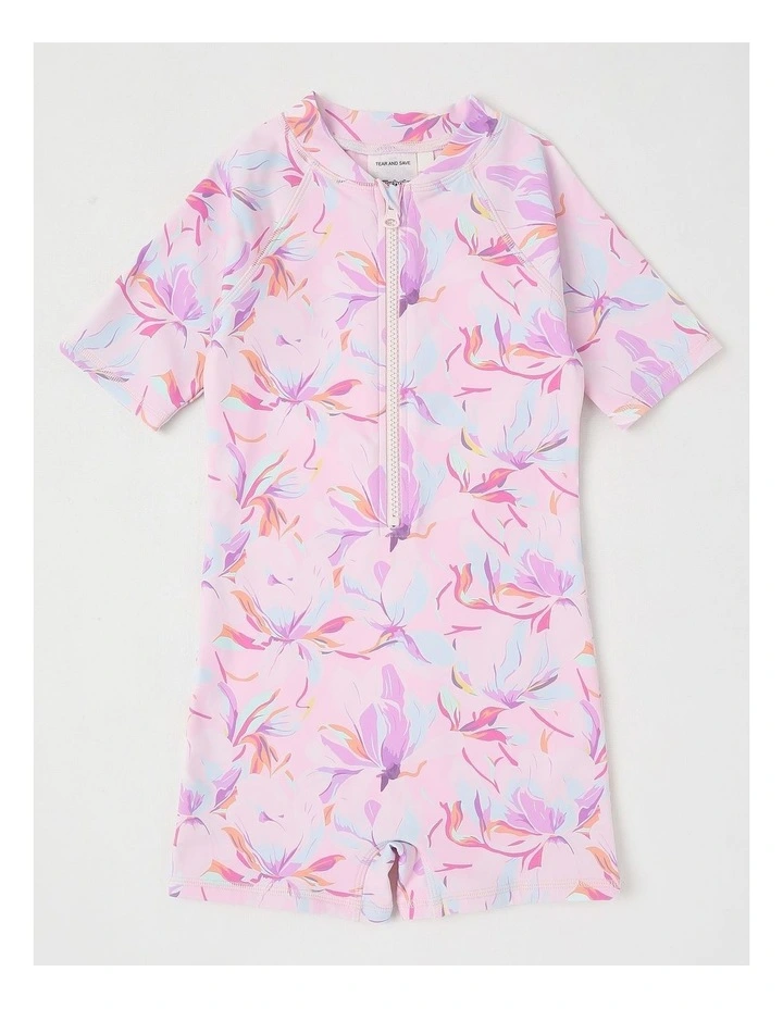 One Piece Rashsuit With Zip Front in Floral in Light Pink image 1