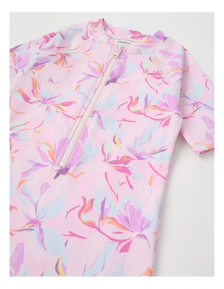 One Piece Rashsuit With Zip Front in Floral in Light Pink image 2