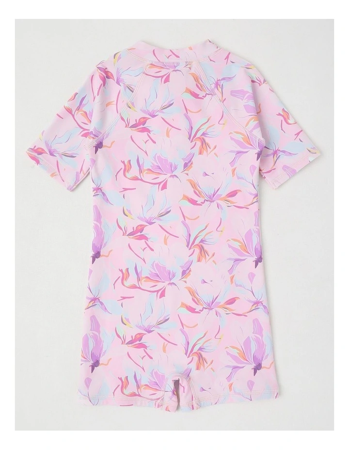 One Piece Rashsuit With Zip Front in Floral in Light Pink image 3