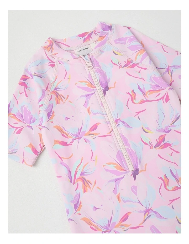 One Piece Rashsuit With Zip Front in Floral in Light Pink image 4