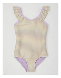 One Piece Ruffle Shoulder Swimsuit in Multi Stripe