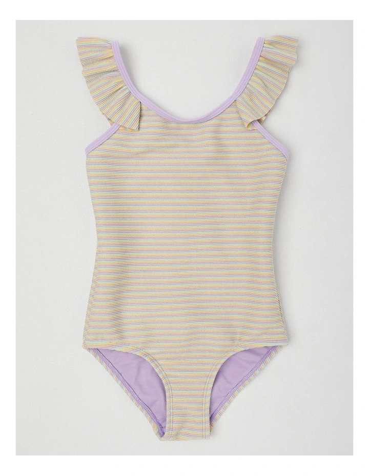 One Piece Ruffle Shoulder Swimsuit in Multi Stripe image 1